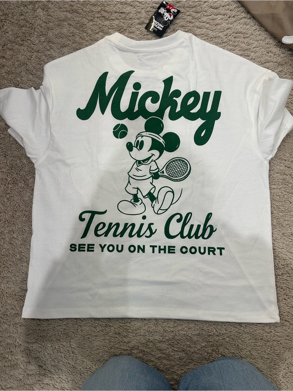 Disney White Tee with Green Mickey Tennis Club Graphic